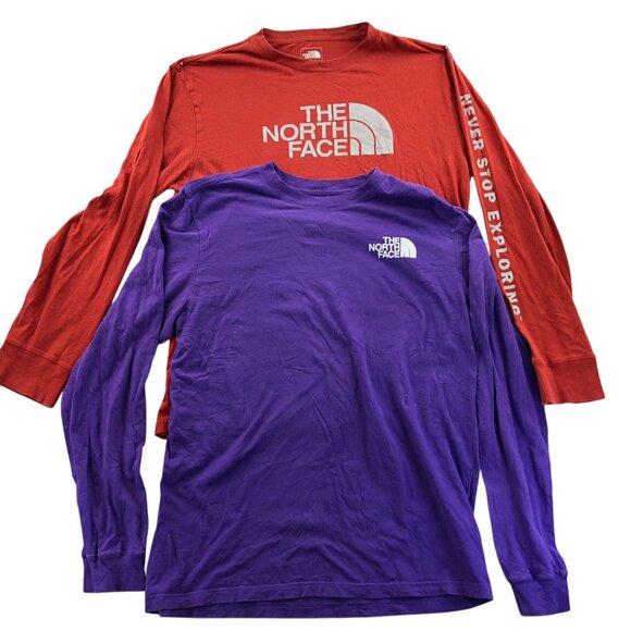2 The North Face Mens T-Shirt Large Lot Of Two Long Sleeve Crew Neck Grahic Tee - Picture 1 of 13